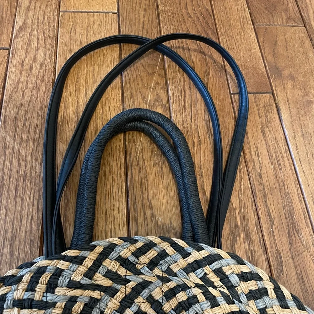 Woven Black, Blue, and Tan Large Cottagecore Feminine Tote Handbag - Picture 2 of 7